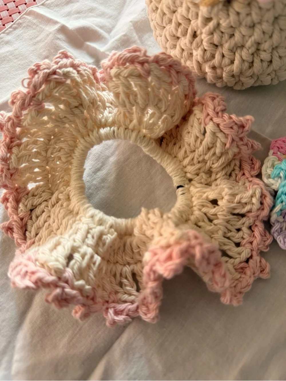 Handmade Crochet Scrunchies Set of 2 Pastel Boho Hair Accessories Cottagecore